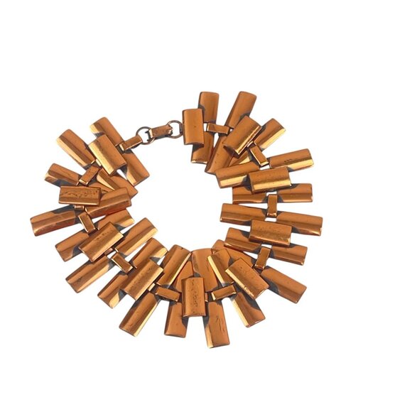 Vintage Renoir Copper Link Bracelet 1960s Starburst Retro Geometric - Picture 2 of 8